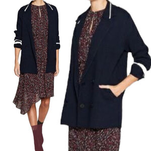 Women's Joie Kemola Double-Breasted Knit Blazer, S-M, Navy/Ivory